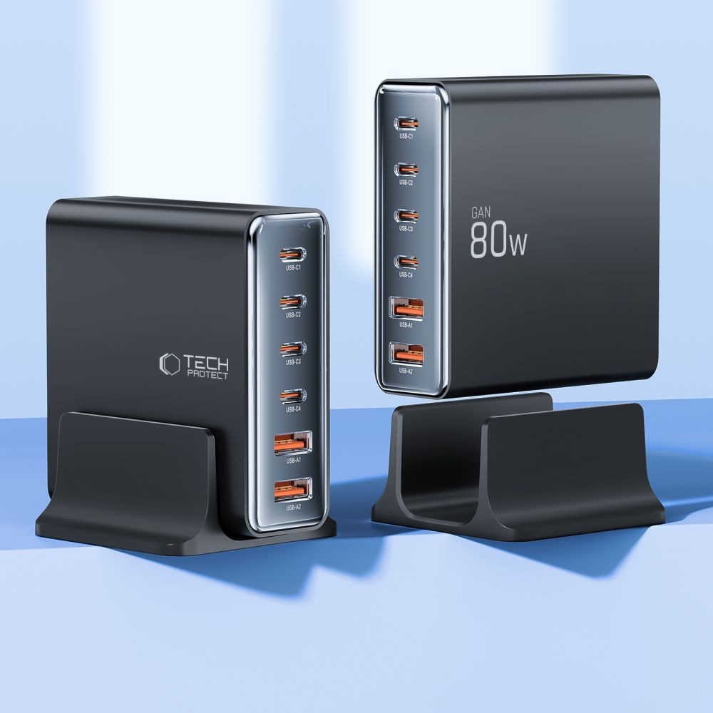 Charging Station Tech-Protect DC80W-GAN 6-Port PD80W/QC3.0 Μαύρο | www.lightgear.gr