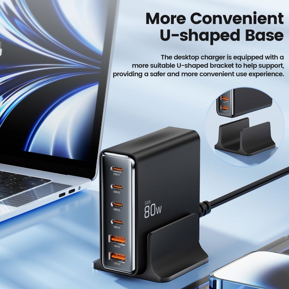 Charging Station Tech-Protect DC80W-GAN 6-Port PD80W/QC3.0 Μαύρο | www.lightgear.gr