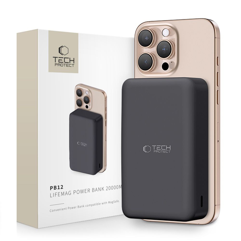 Powerbank Tech-Protect PB12 LifeMag MagSafe 20000mAh Μαύρο | www.lightgear.gr