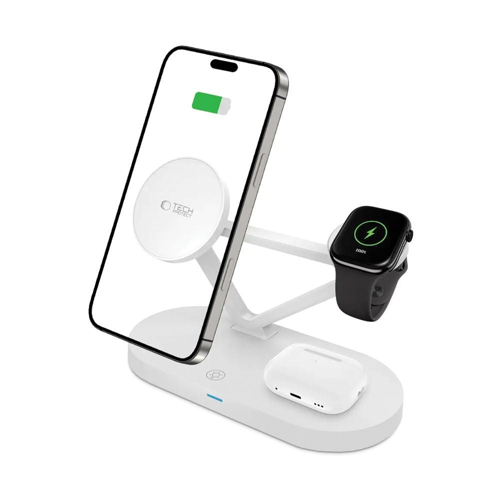 Ασύρματος Φορτιστής 3in1 Tech-Protect QI15W-A41 με MagSafe για Apple Συσκευές Λευκό | www.lightgear.gr