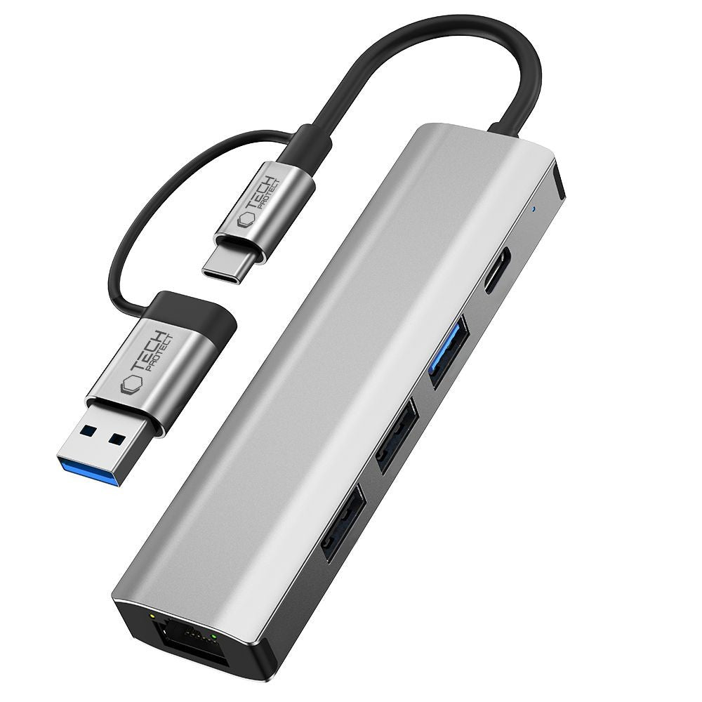 HUB Adapter Tech-Protect HB03 5in1 USB-C + USB2.0 + USB3.0 + RJ45 Γκρι | www.lightgear.gr