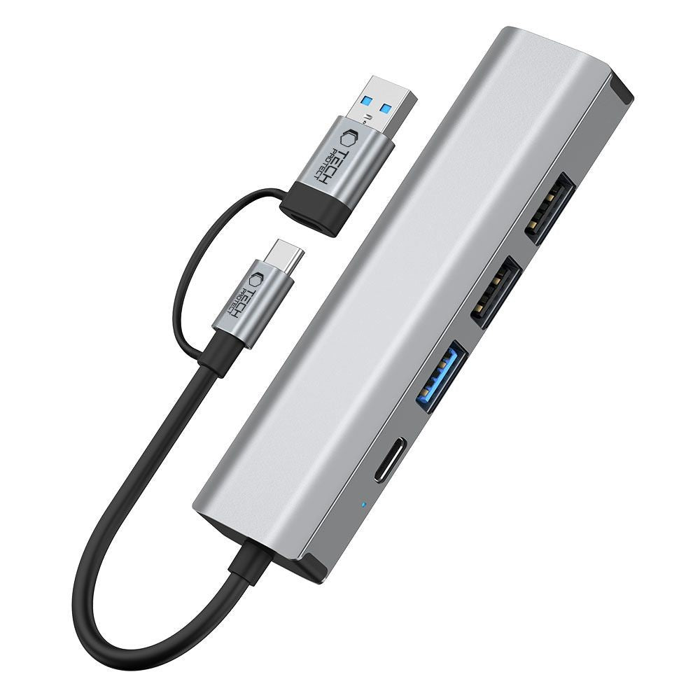 HUB Adapter Tech-Protect HB03 5in1 USB-C + USB2.0 + USB3.0 + RJ45 Γκρι | www.lightgear.gr