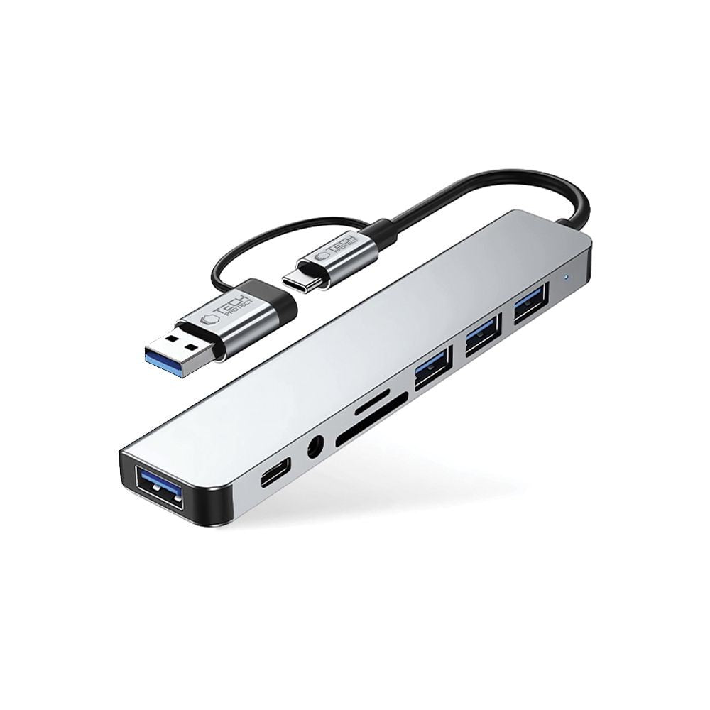 HUB Adapter Tech-Protect HB06 8in1 TYPE-C + USB2.0 + USB3.0 + SD/TF + AV3.5 Γκρι | www.lightgear.gr