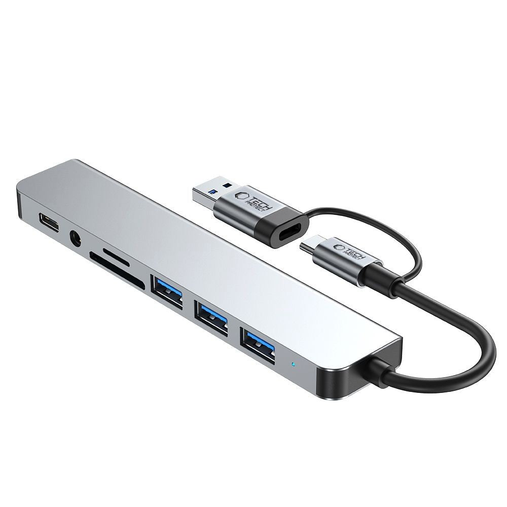 HUB Adapter Tech-Protect HB06 8in1 TYPE-C + USB2.0 + USB3.0 + SD/TF + AV3.5 Γκρι | www.lightgear.gr