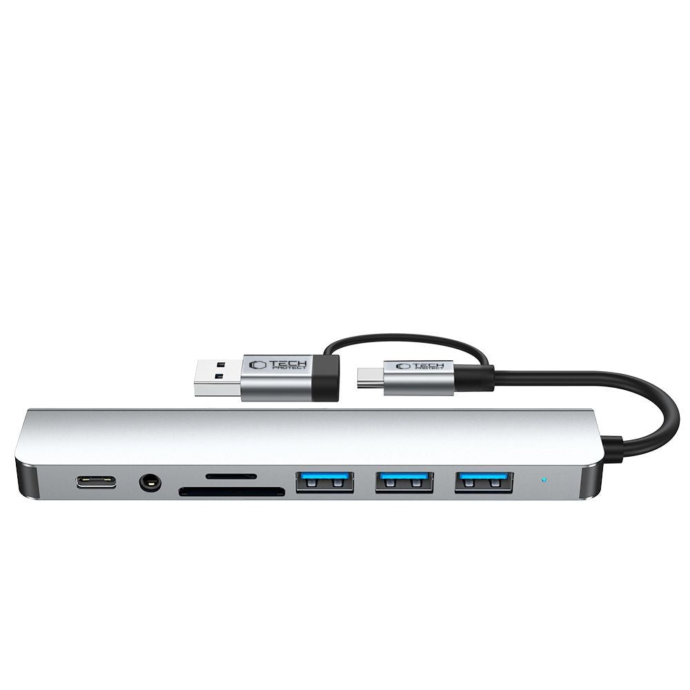 HUB Adapter Tech-Protect HB06 8in1 TYPE-C + USB2.0 + USB3.0 + SD/TF + AV3.5 Γκρι | www.lightgear.gr