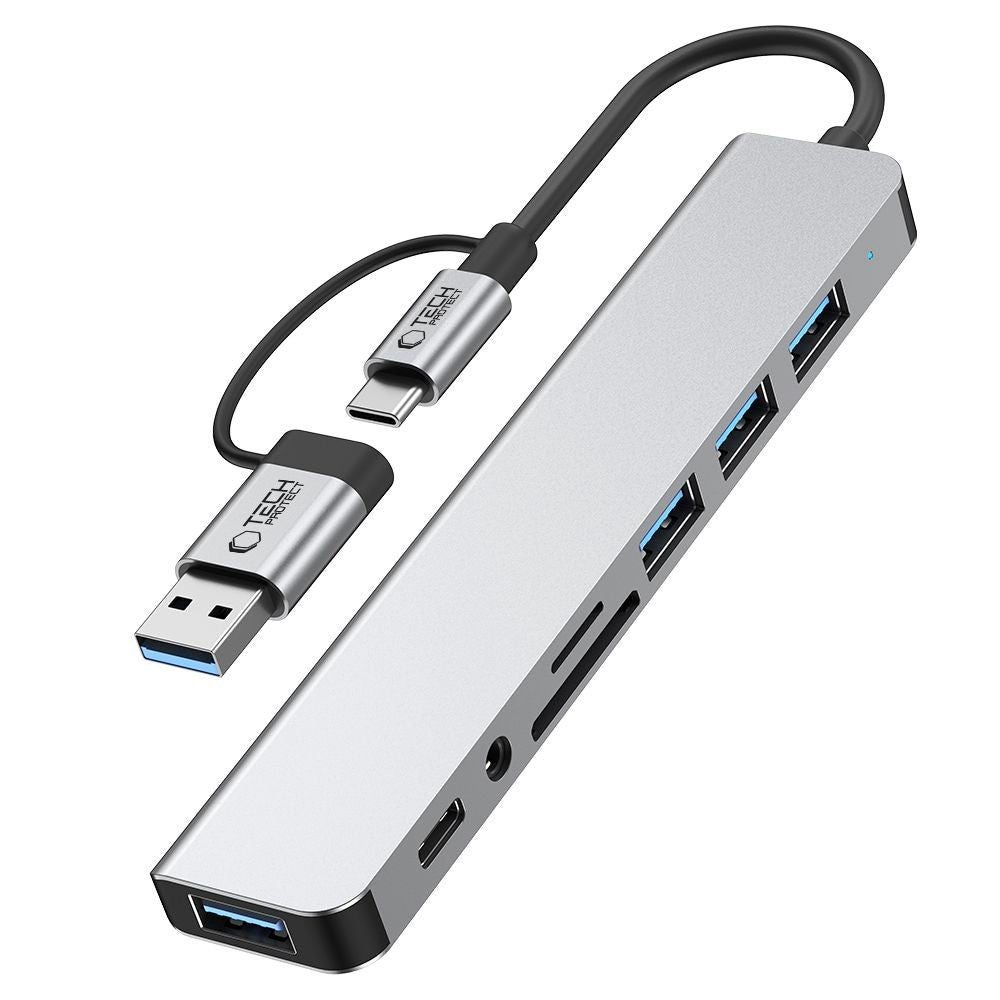 HUB Adapter Tech-Protect HB06 8in1 TYPE-C + USB2.0 + USB3.0 + SD/TF + AV3.5 Γκρι | www.lightgear.gr