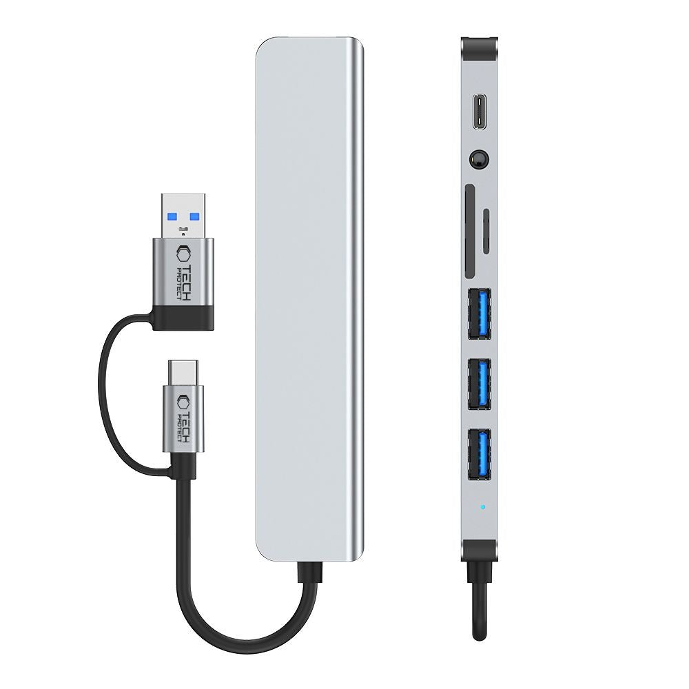 HUB Adapter Tech-Protect HB06 8in1 TYPE-C + USB2.0 + USB3.0 + SD/TF + AV3.5 Γκρι | www.lightgear.gr