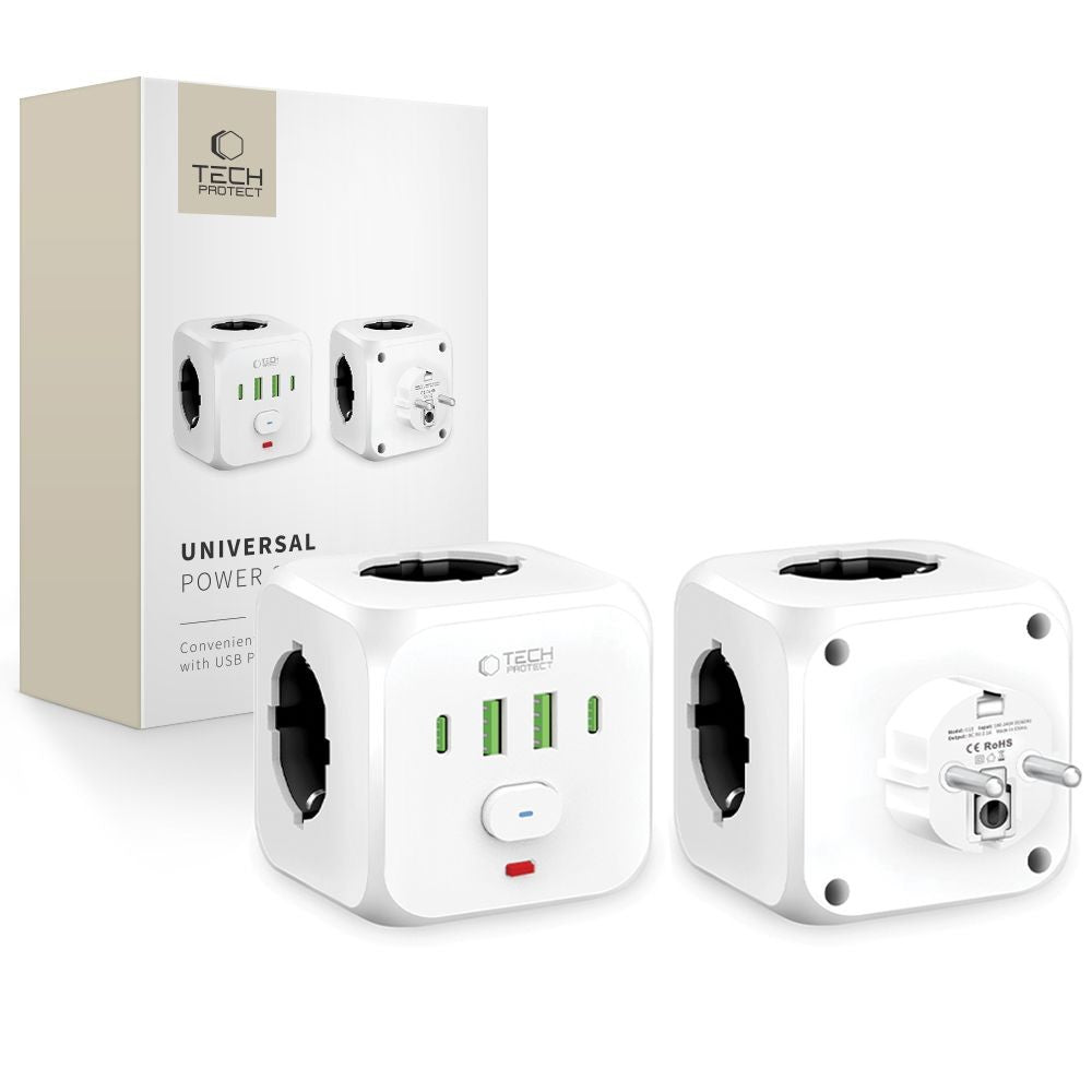 Πολύπριζο Tech-Protect PCL3x4 3x AC Schuko 2x USB-A 2x USB-C Λευκό | www.lightgear.gr