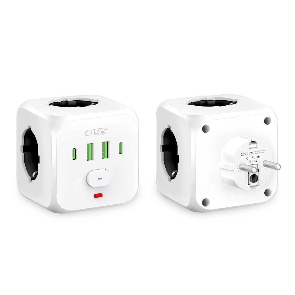 Πολύπριζο Tech-Protect PCL3x4 3x AC Schuko 2x USB-A 2x USB-C Λευκό | www.lightgear.gr