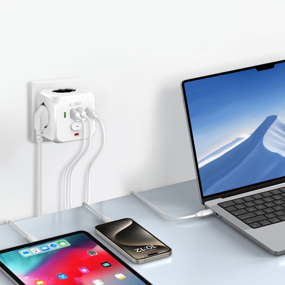 Πολύπριζο Tech-Protect PCL3x4 3x AC Schuko 2x USB-A 2x USB-C Λευκό | www.lightgear.gr