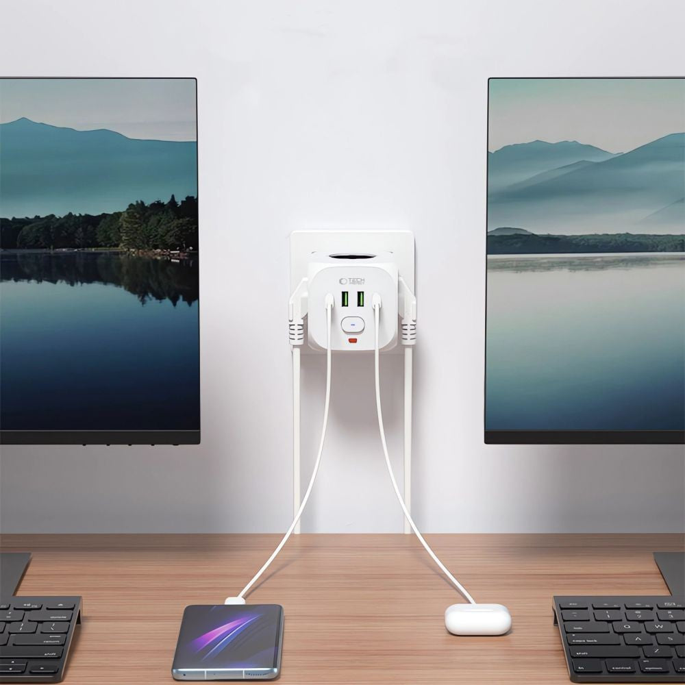 Πολύπριζο Tech-Protect PCL3x4 3x AC Schuko 2x USB-A 2x USB-C Λευκό | www.lightgear.gr