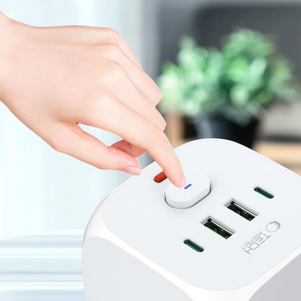 Πολύπριζο Tech-Protect PCL3x4 3x AC Schuko 2x USB-A 2x USB-C Λευκό | www.lightgear.gr