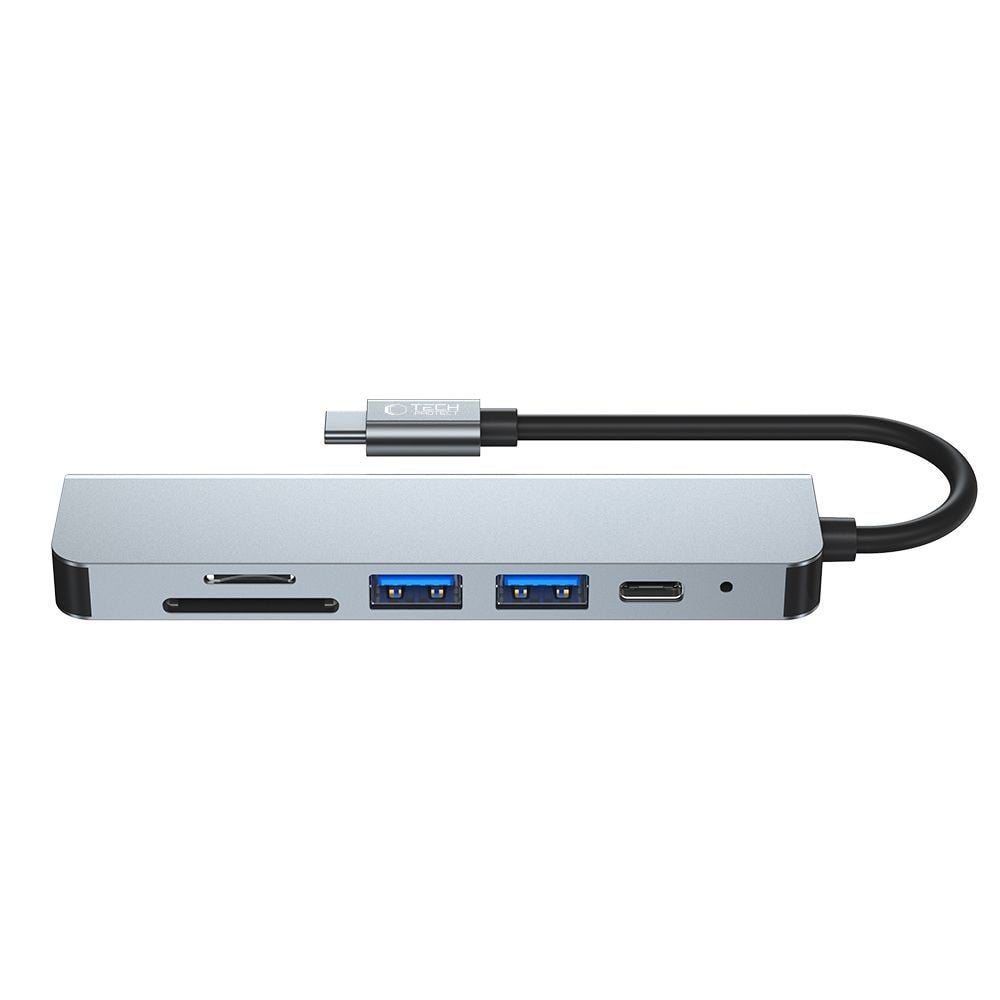 HUB Tech-Protect V4 6in1 USB-C USB-A 3.0 / USB-A 2.0 / USB-C / HDMI / Micro SD / TF / SD Card Reader Γκρι | www.lightgear.gr