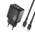 Dudao A26TCEU Φορτιστής Τοίχου GaN PD QC 25W USB-C + USB-A με Καλώδιο - Μαύρο