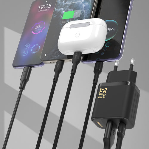 Dudao A26TCEU Φορτιστής Τοίχου GaN PD QC 25W USB-C + USB-A με Καλώδιο - Μαύρο