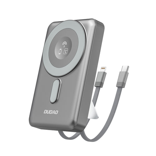 Dudao K29 Powerbank 10000mAh PD 20W MagSafe με Μεταλλική Κατασκευή, Βάση και Ενσωματωμένα Καλώδια - Γκρι