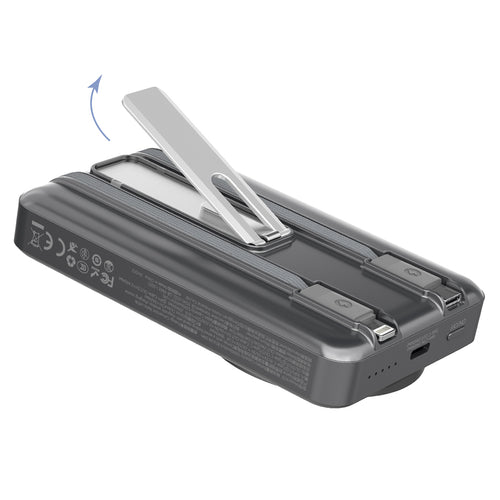 Dudao K29 Powerbank 10000mAh PD 20W MagSafe με Μεταλλική Κατασκευή, Βάση και Ενσωματωμένα Καλώδια - Γκρι
