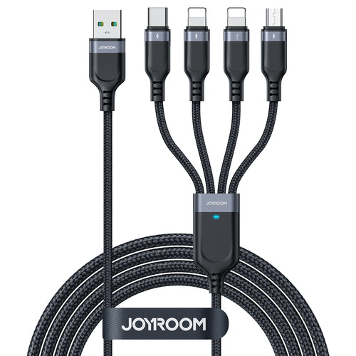 Joyroom S-A18 4in1 Καλώδιο USB-A σε USB-C / 2× Lightning / Micro USB 1,2 m - Μαύρο