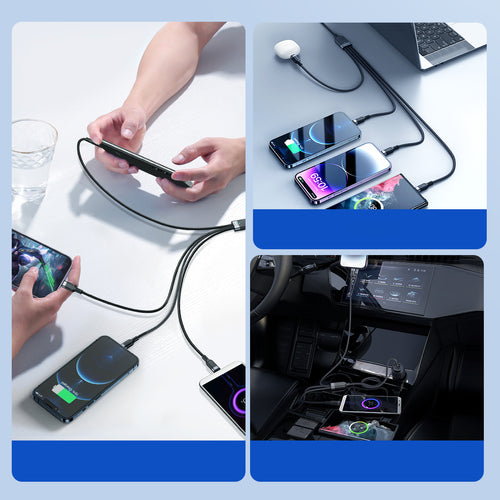 Joyroom S-A18 4in1 Καλώδιο USB-A σε USB-C / 2× Lightning / Micro USB 1,2 m - Μαύρο