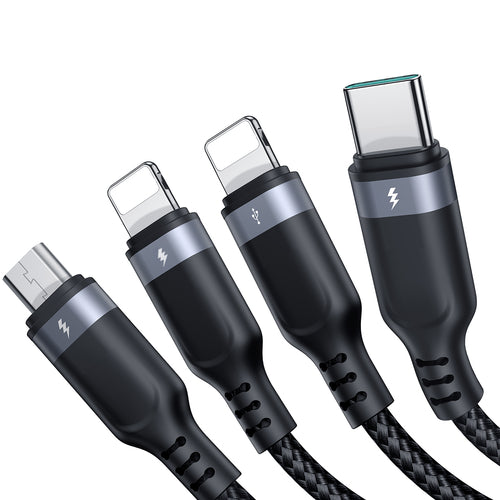 Joyroom S-A18 4in1 Καλώδιο USB-A σε USB-C / 2× Lightning / Micro USB 1,2 m - Μαύρο