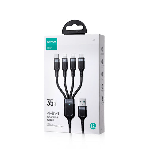 Joyroom S-A18 4in1 Καλώδιο USB-A σε USB-C / 2× Lightning / Micro USB 1,2 m - Μαύρο