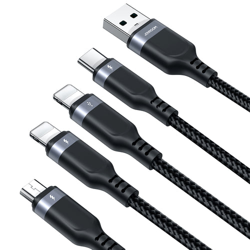 Joyroom S-A18 4in1 Καλώδιο USB-A σε USB-C / 2× Lightning / Micro USB 1,2 m - Μαύρο