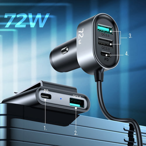 Φορτιστής Αυτοκινήτου Joyroom JR-CL05 2xPD + 2xQC3.0 72W με Καλώδιο 1.5m Μαύρος