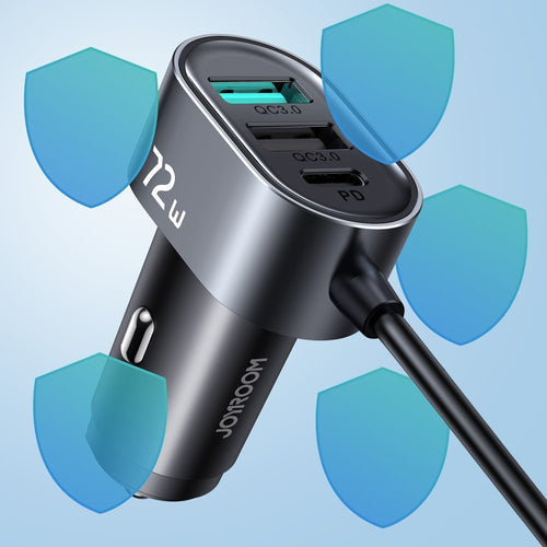 Φορτιστής Αυτοκινήτου Joyroom JR-CL05 2xPD + 2xQC3.0 72W με Καλώδιο 1.5m Μαύρος