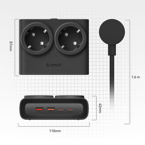 Orico PDC25 25W Πολύπριζο 6 θέσεων με 2x AC, 2x USB-A, 2x USB-C και GaN