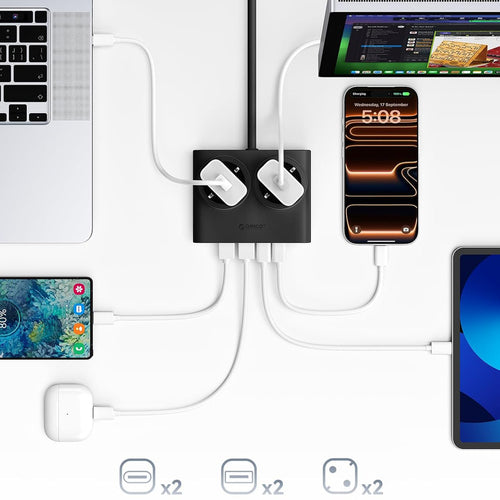 Orico PDC25 25W Πολύπριζο 6 θέσεων με 2x AC, 2x USB-A, 2x USB-C και GaN