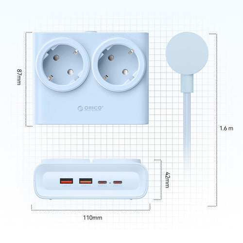 Orico PDC25 25W Πολύπριζο 6 θέσεων με 2x AC, 2x USB-A, 2x USB-C και GaN