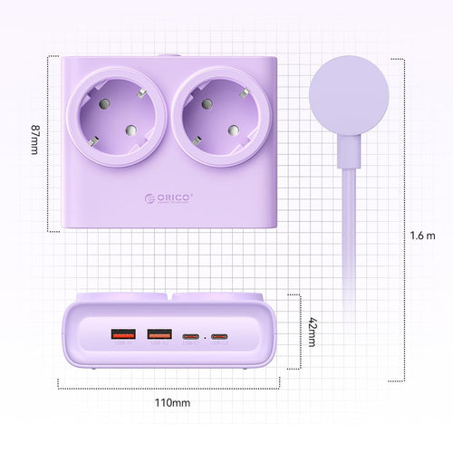 Orico PDC25 25W Πολύπριζο 6 θέσεων με 2x AC, 2x USB-A, 2x USB-C και GaN