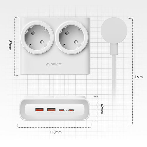 Orico PDC25 25W Πολύπριζο 6 θέσεων με 2x AC, 2x USB-A, 2x USB-C και GaN
