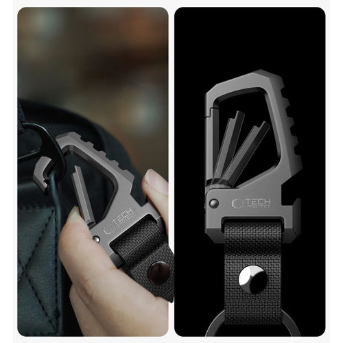 Tech-Protect Slidelock Μπρελόκ Αλουμινίου με Carabiner & Ανοιχτήρι – Μαύρο/Γκρι 1τεμ