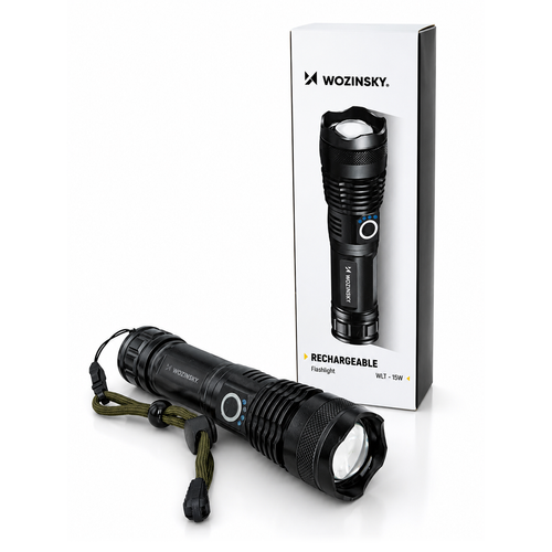 Φακός Χειρός Wozinsky WLT-15W CREE 15 W 1500 lm IP65 με Ρυθμιζόμενη Δέσμη - Μαύρος