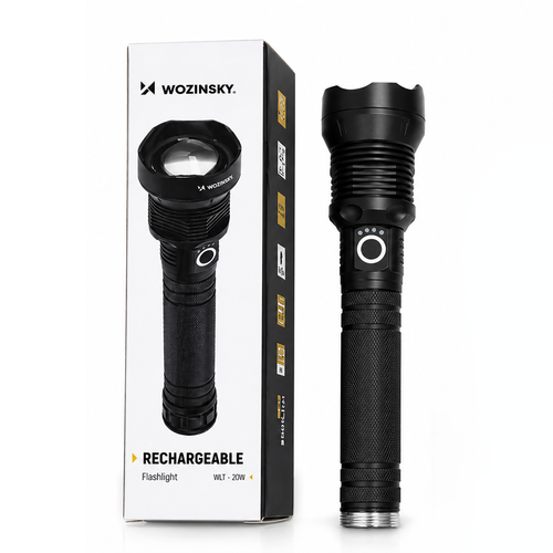 Φακός Χειρός Wozinsky WLT-20W CREE 20 W 2000 lm IP65 με Ρυθμιζόμενη Δέσμη - Μαύρος